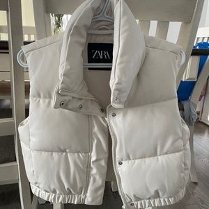 ZARA faux leather crop puffer vest